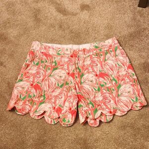 Lilly Pulitzer "Pink Colony" Buttercup Scalloped Shorts w/ Flamingos Size 000